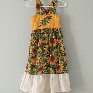 Sunflower Print Sundress with Cream Ruffle